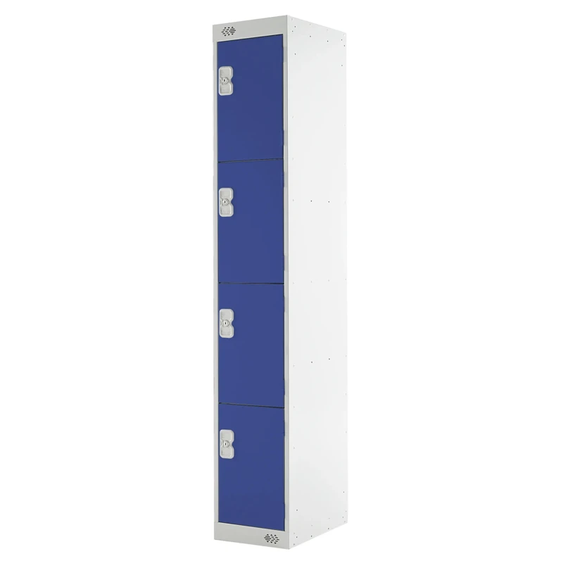 RS PRO Blue 4 Door Steel Industrial Locker 1800 mm Height x 300 mm Width x 450 mm Depth 521-386