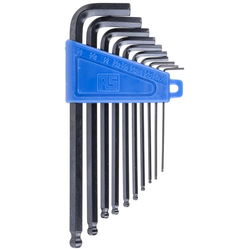 RS PRO 10 Piece L Imperial Hex Key Set, Hex Size 1/16 to 3/8 in, Chrome Vanadium Steel, Black Finish 537-782
