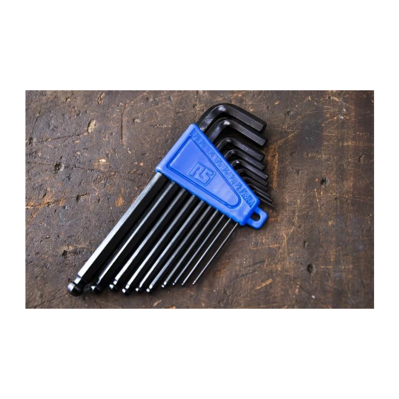 RS PRO 10 Piece L Imperial Hex Key Set, Hex Size 1/16 to 3/8 in, Chrome Vanadium Steel, Black Finish 537-782