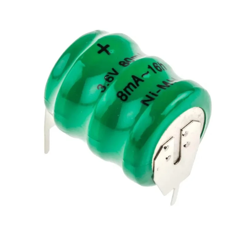RS PRO 3.6 V Nickel Metal Hydride Button Rechargeable Battery 80mAh 15.5mm Diameter PCB Pin Terminals 525-843