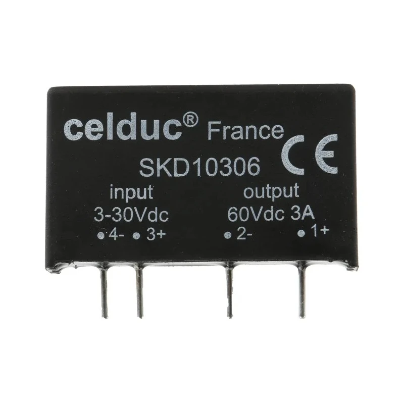 Celduc Printed Circuit Board Mount Solid State Relay, 3 A Load, 60 V Load, 30 V Control SKD10306