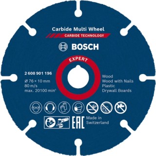 Bosch EXPERT Carbide Abrasive Cutting Disc 76 mm Diameter x 1 mm Thickness, Very Fine Grade, Model 2608902373