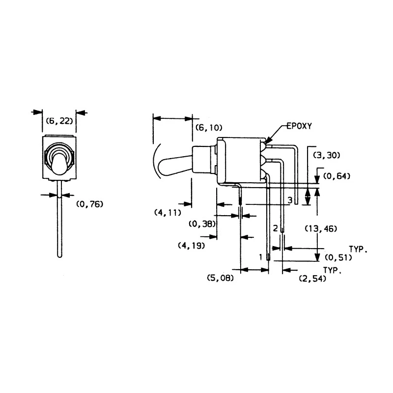 C & K Toggle Switch PCB Mount On-On SPDT Through Hole Terminal 20 V dc 20 V ac ET01MD1AVBE