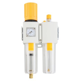 RS PRO 1/4 in G Filter Regulator Lubricator, Manual Drain, 40 μm Filtration Size, Integrated Pressure Gauge 239-5723