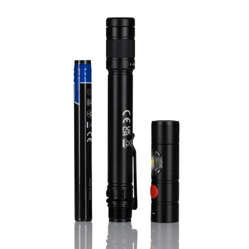 RS PRO LED Pen Torch Black Rechargeable 3.7 V 375 lm Aluminium Body USB Charging 164mm 239-7029