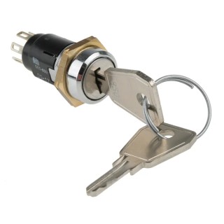 Lorlin Key Switch, Double Pole Change Over 5A 2-Position Common Key Round Bezel SRL5KS2850