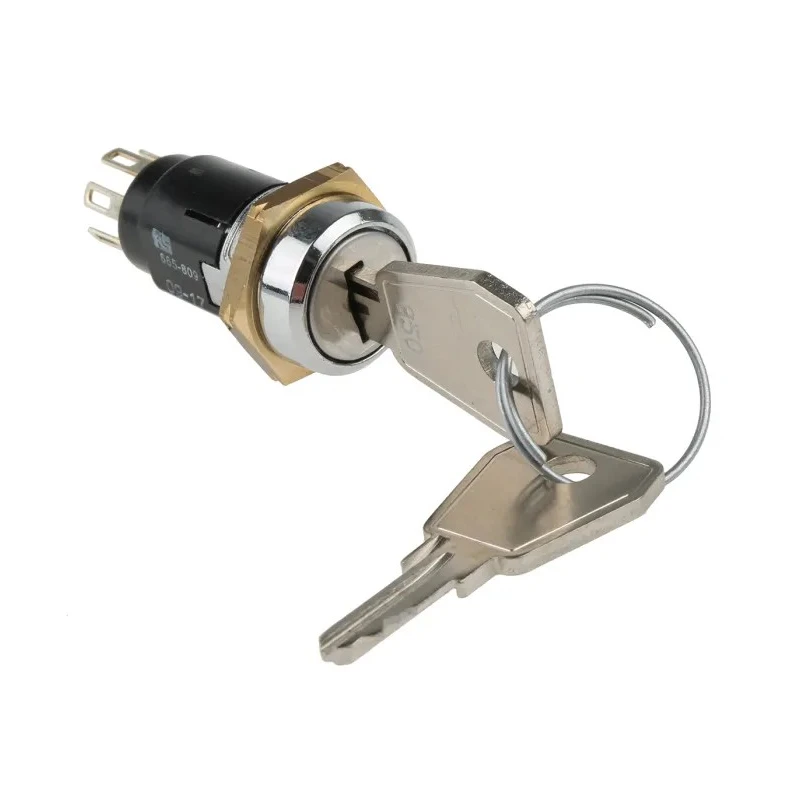 Lorlin Key Switch, Double Pole Change Over 5A 2-Position Common Key Round Bezel SRL5KS2850