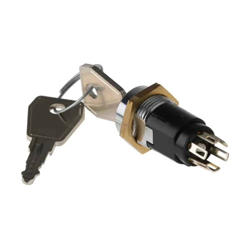 Lorlin Key Switch, Double Pole Change Over 5A 2-Position Common Key Round Bezel SRL5KS2850