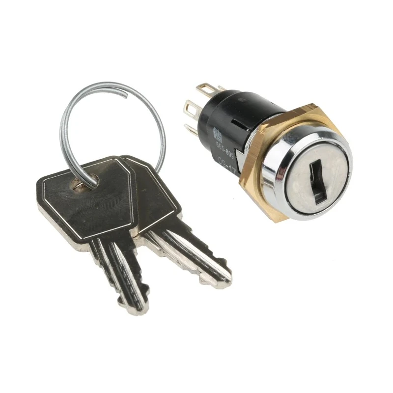 Lorlin Key Switch, Double Pole Change Over 5A 2-Position Common Key Round Bezel SRL5KS2850