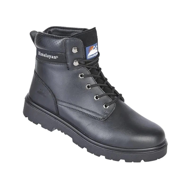 Himalayan Black Leather Unisex Safety Boots with Steel Toe and Midsole, Size UK 11 EU 46, EN ISO 20345:2011 1120BK110