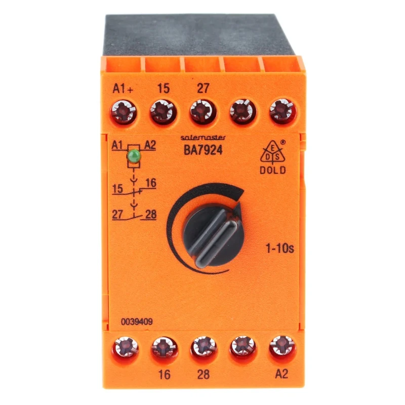 Dold 24V DC Safety Relay with 2 Safety Contacts, 1 NO/1 NC Contact Configuration, Automatic Reset BA7924.21 DC24V 1-10s