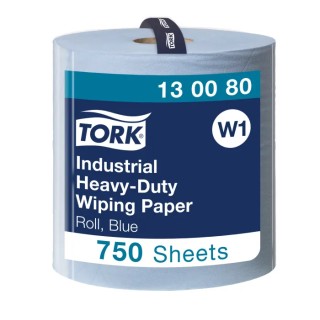 Tork Industrial Heavy-Duty Wiping Roll Paper Towel 3-Ply Blue, 255 m x 369 mm, 750 Sheets 130080