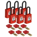 Brady Red Nylon Safety Padlock with 6.35 mm Plastic Shackle NYL-RED-38PL-KD6PK