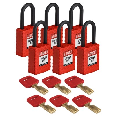 Brady Red Nylon Safety Padlock with 6.35 mm Plastic Shackle NYL-RED-38PL-KD6PK