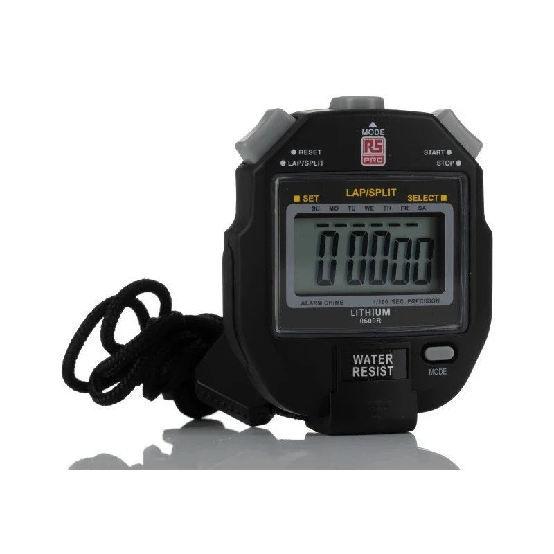 RS PRO Black Digital Pocket Stopwatch Waterproof Plastic Case Battery CR2032 23h 59min 59s 241-3114