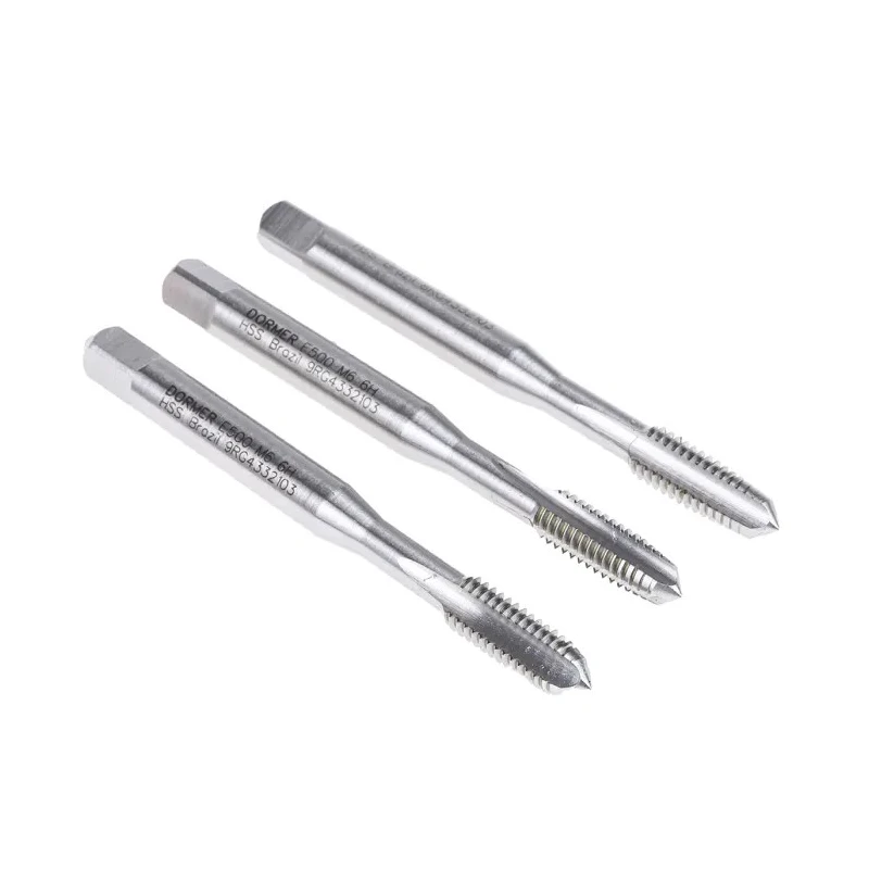 Dormer Tap Set M6 Thread Metric Standard Hand Tap, HSS Material, 3 Pieces, 66mm Overall Length E500M6NO6