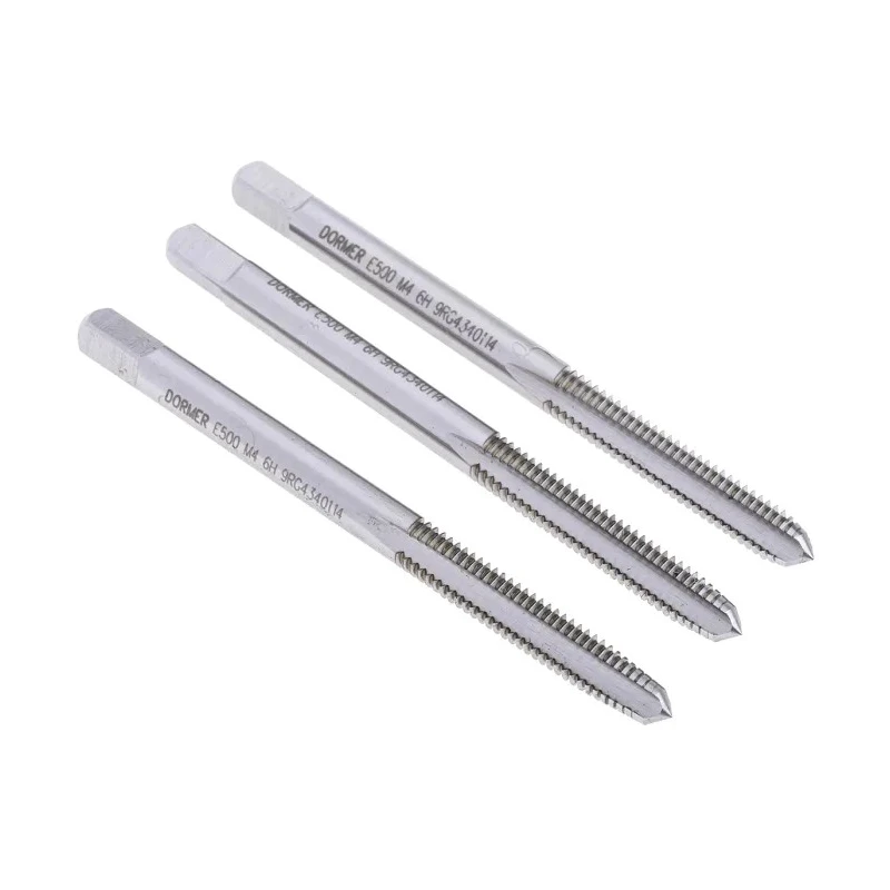 Dormer Metric Standard Machine Tap Set with M4 Thread Size, HSS, 3 Piece, Straight Flute, ISO 529 E500M4NO6