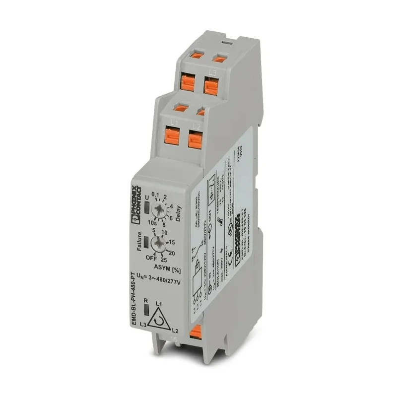 Phoenix Contact 3-Phase Monitoring Relay, 187 to 519 VAC Monitor Range, DIN Rail Mount, 120V AC, 208V AC, 277V AC 2903528
