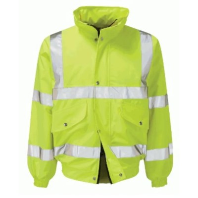 Orbit International Valiant Yellow Unisex Hi Vis Jacket, Size L, Hooded, Zipper with Silver Press Stud Storm Flap H0213/O