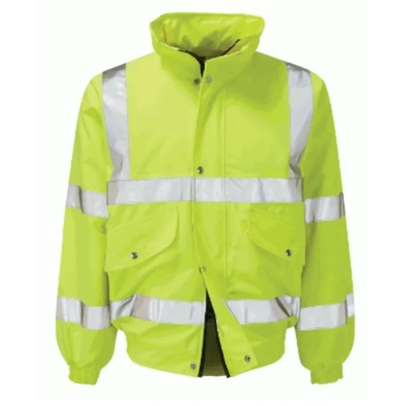 Orbit International Valiant Yellow Unisex Hi Vis Jacket, Size L, Hooded, Zipper with Silver Press Stud Storm Flap H0213/O
