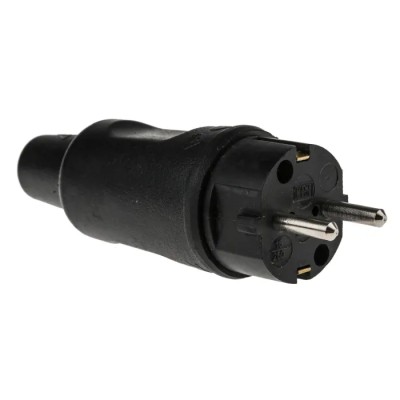 Kopp 16A 250V Type F German Schuko Mains Plug Black Rubber Cable Screw Termination 1795.1600.9