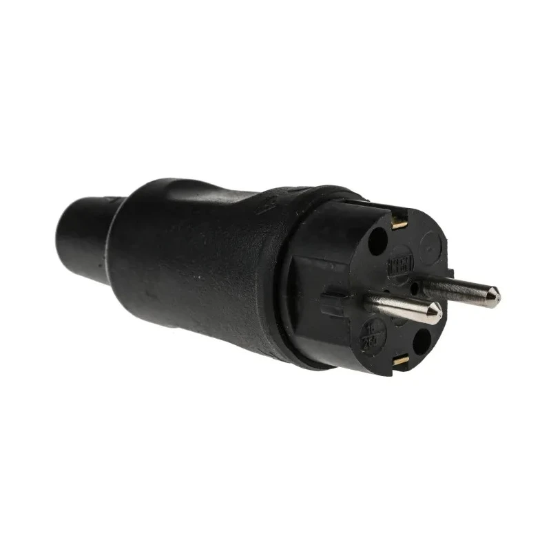 Kopp 16A 250V Type F German Schuko Mains Plug Black Rubber Cable Screw Termination 1795.1600.9