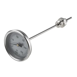 Jumo Bimetallic Dial Thermometer 80mm Stainless Steel Case 250°C Threaded Connection 608002/0180-834-847-6-104-26-26-200/000