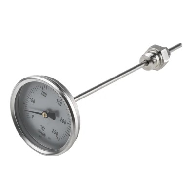 Jumo Bimetallic Dial Thermometer 80mm Stainless Steel Case 250°C Threaded Connection 608002/0180-834-847-6-104-26-26-200/000