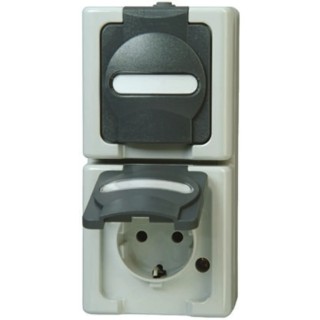 Kopp 16A Grey 2 Gang Surface Mount Plug Socket Indoor & Outdoor Type F 1314.5600.8
