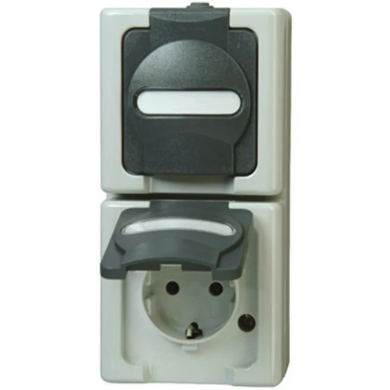 Kopp 16A Grey 2 Gang Surface Mount Plug Socket Indoor & Outdoor Type F 1314.5600.8