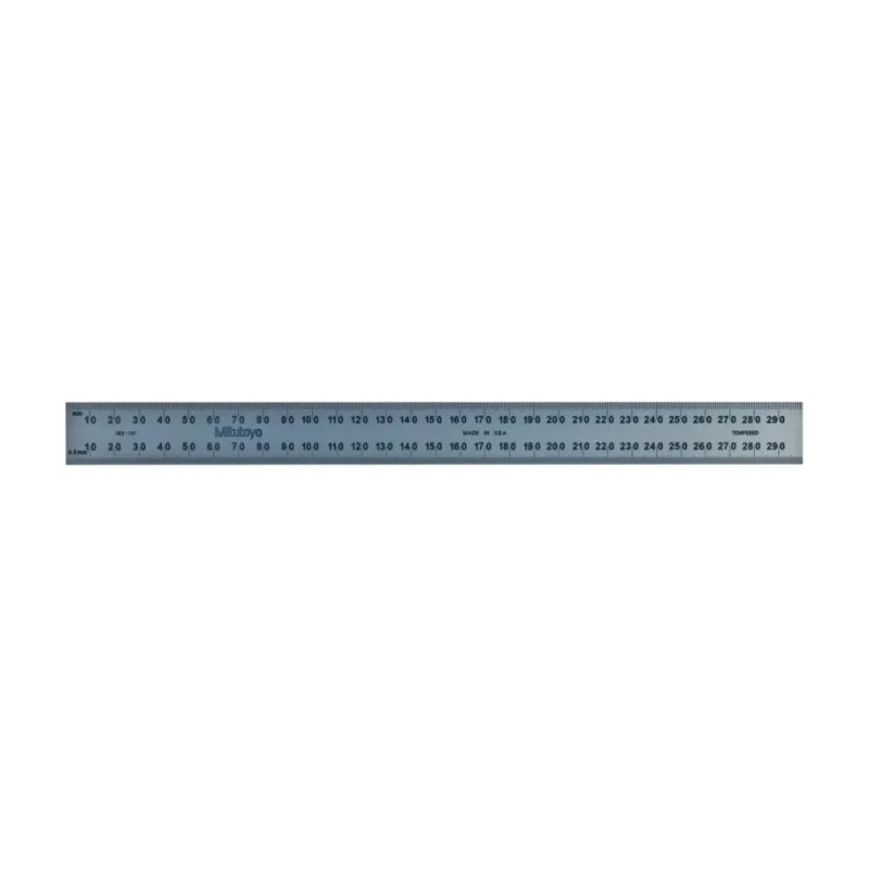 Mitutoyo 300 mm Steel Ruler Metric with UKAS Calibration, Satin Chrome Finish, Model 182-131