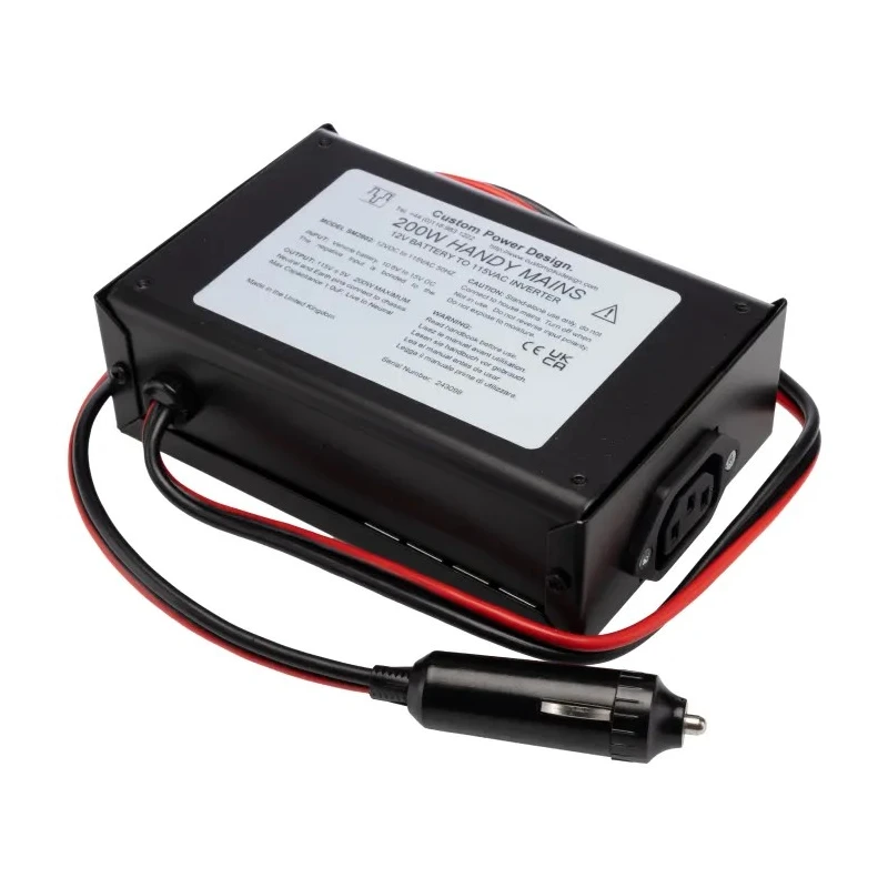Custom Power Design 200W DC/AC Car Power Inverter, 11V, 15V DC Input, 115V AC Output SM2802