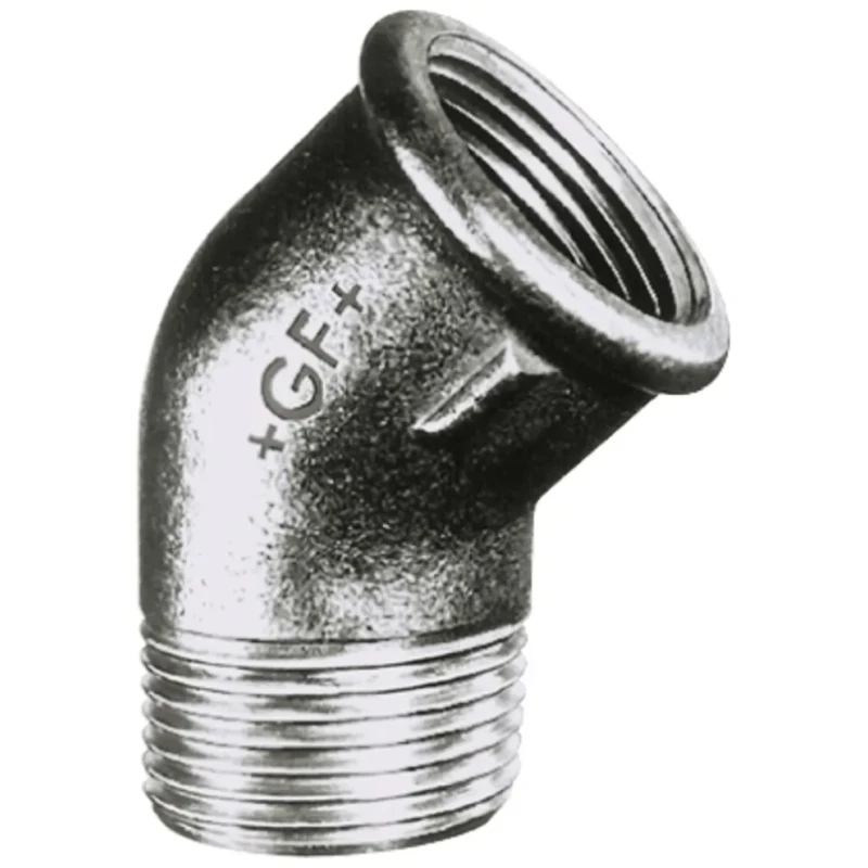 Georg Fischer Galvanised Malleable Iron Fitting 45° Elbow Male BSPT 1 in to Female BSPP 1 in 770121206