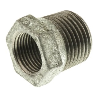 Georg Fischer Galvanised Malleable Iron Fitting Straight Reducer Bush Male BSPT 1/2 in to Female BSPP 3/8 in 770241220