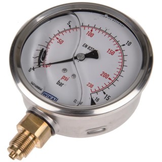 WIKA 100 mm G 3/8 Pressure Gauge 16 bar Stainless Steel Case Bottom Entry 60°C 7075589