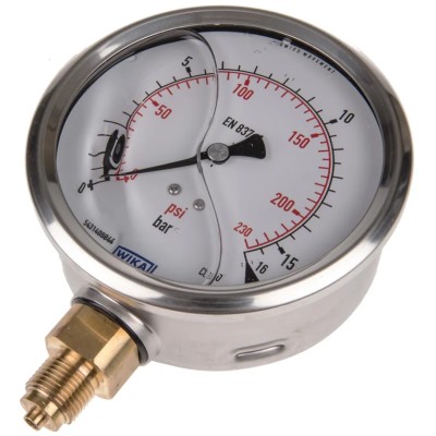WIKA 100 mm G 3/8 Pressure Gauge 16 bar Stainless Steel Case Bottom Entry 60°C 7075589