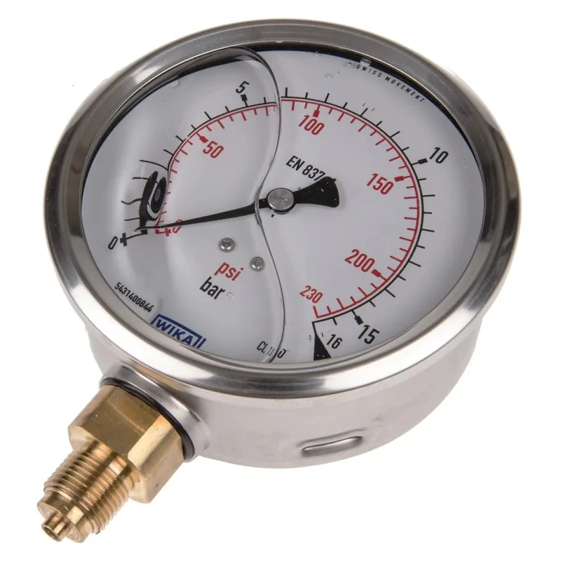 WIKA 100 mm G 3/8 Pressure Gauge 16 bar Stainless Steel Case Bottom Entry 60°C 7075589