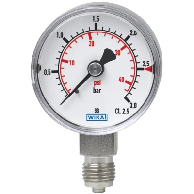 WIKA 100 mm Male Pressure Gauge Stainless Steel Case, Copper Alloy Connection, 400 bar 7075651