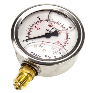 WIKA Stainless Steel 63 mm Diameter G 1/4 Male Pressure Gauge 16 bar 7075741