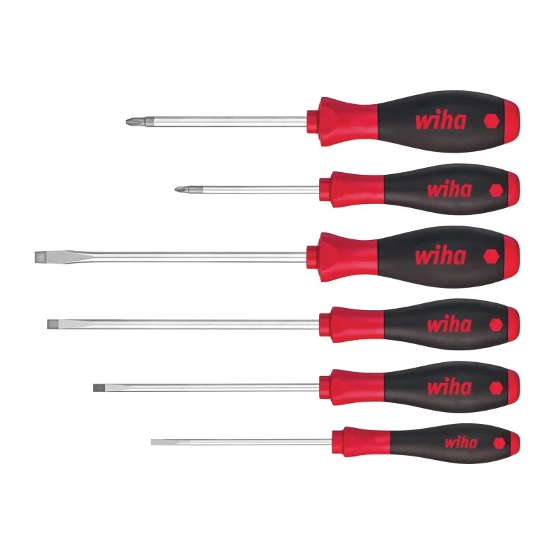 Wiha Pozidriv Standard Screwdriver Set 6-Piece 7153, Ergonomic SoftFinish Handles, Germany