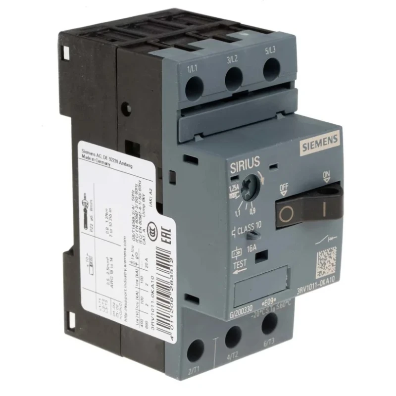 Siemens Motor Protection Circuit Breaker 690V, 0.9 to 1.25A Current Rating, 3 Poles, IP20, Operating -20 to 3RV1011-0KA10