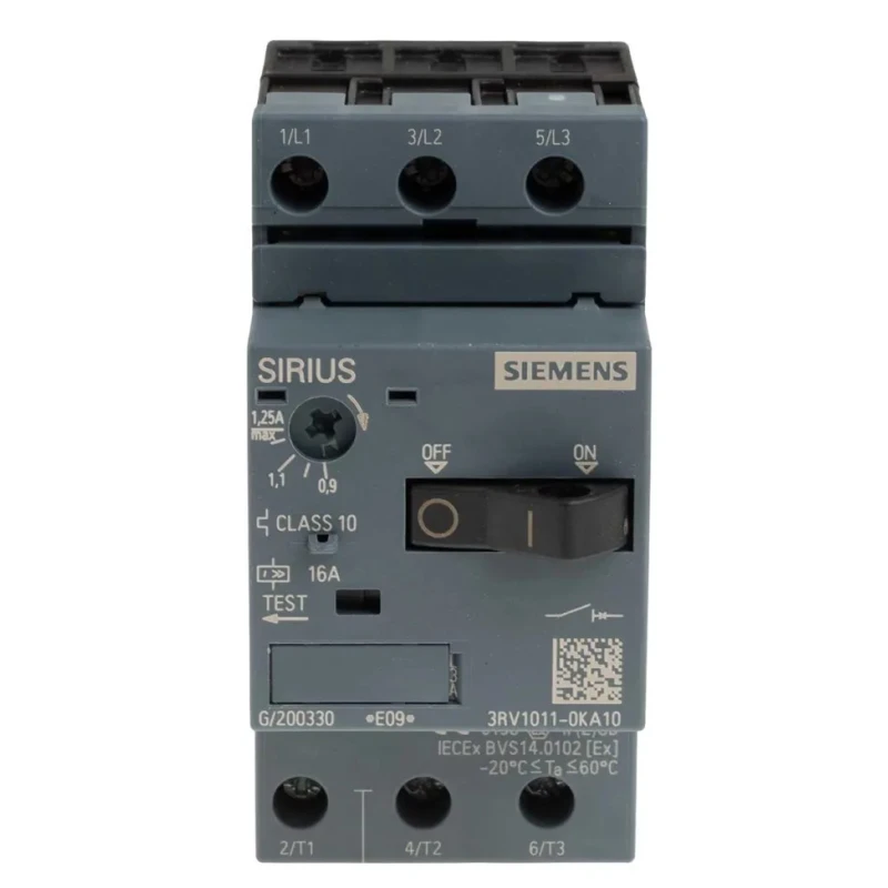 Siemens Motor Protection Circuit Breaker 690V, 0.9 to 1.25A Current Rating, 3 Poles, IP20, Operating -20 to 3RV1011-0KA10