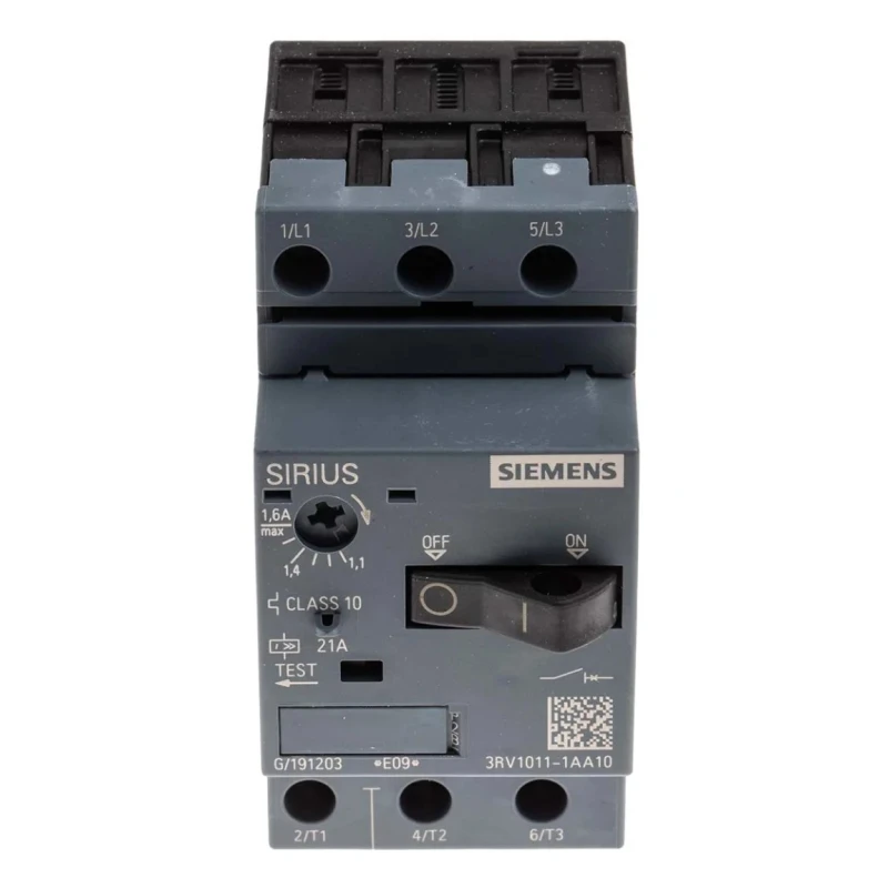 Siemens Motor Protection Circuit Breaker 1.1-1.6A, 690V AC, 3 Poles, IP20, -20°C to 60°C 3RV1011-1AA10
