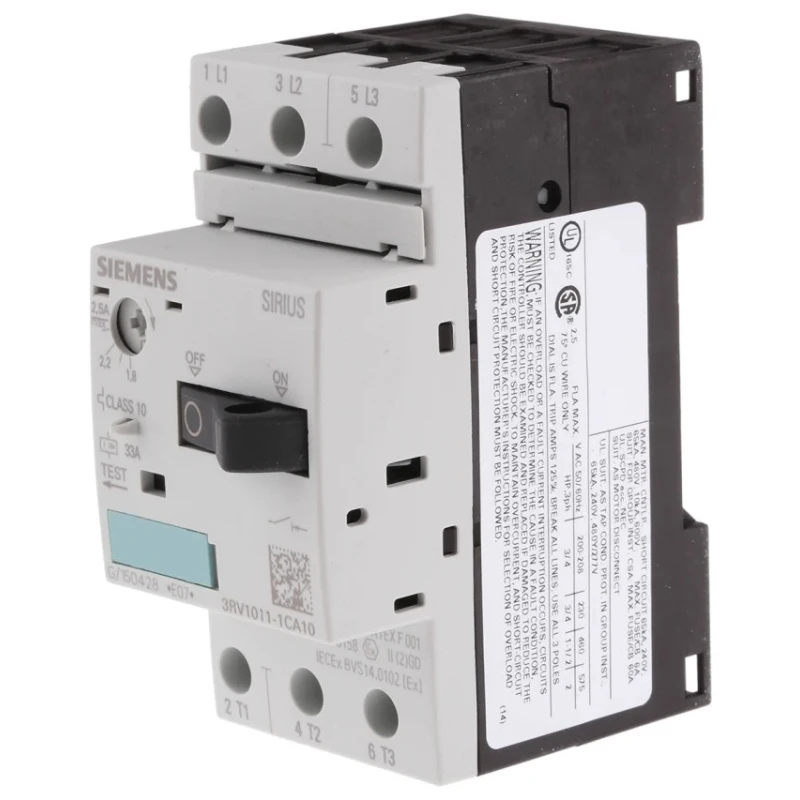 Siemens Motor Protection Circuit Breaker 1.8A 2.5A 690V IP20 3 Poles Series 3RV1 3RV1011-1CA10