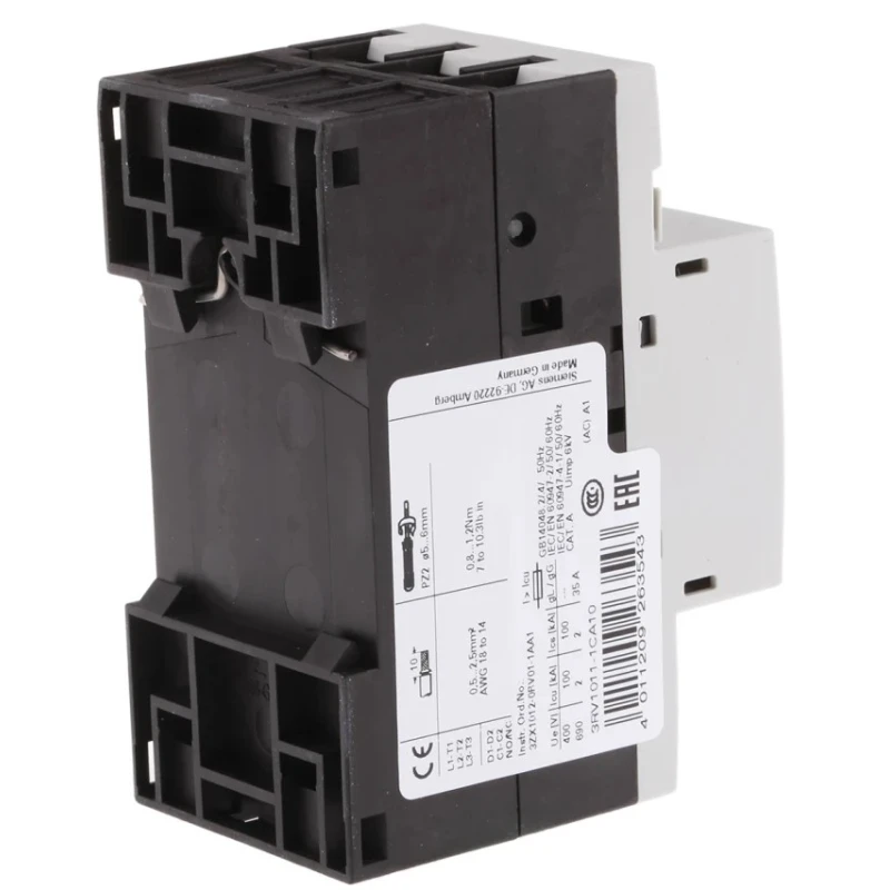 Siemens Motor Protection Circuit Breaker 1.8A 2.5A 690V IP20 3 Poles Series 3RV1 3RV1011-1CA10