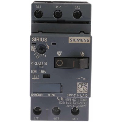 Siemens 10A 3RV1 Motor Protection Circuit Breaker, 690V Supply Voltage, IP20, 3 Poles, -20 °C to 60 °C 3RV1011-1JA10