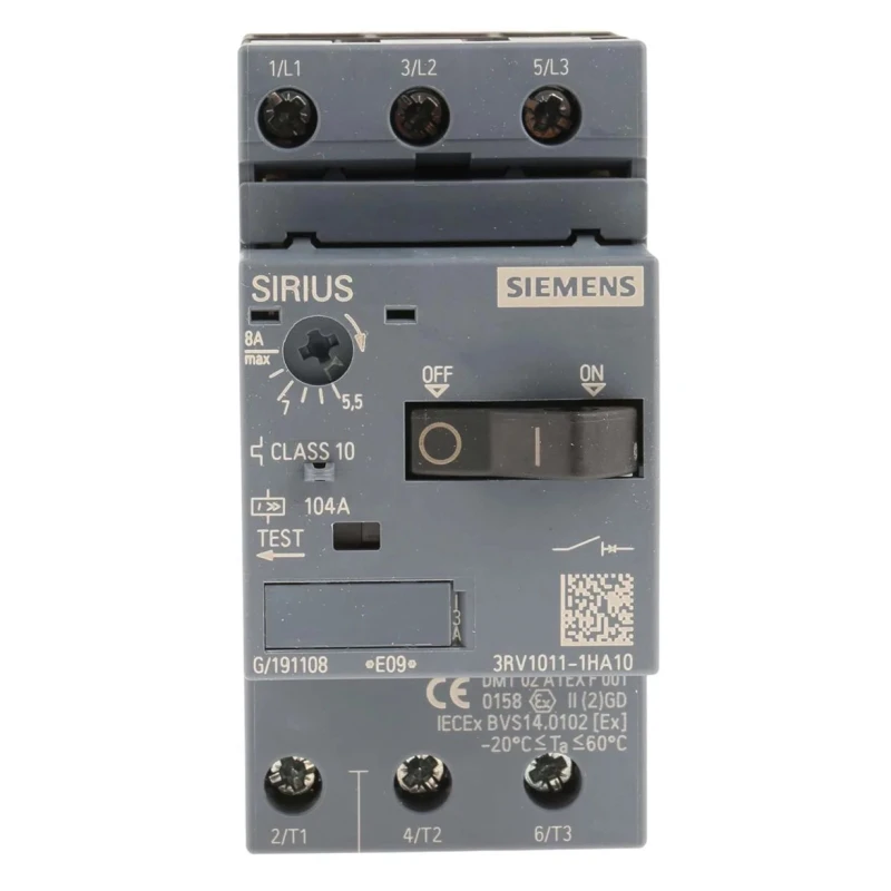Siemens Motor Protection Circuit Breaker 5.5–8 A, 690V, IP20, 3 Poles, -20°C to 60°C 3RV1011-1HA10