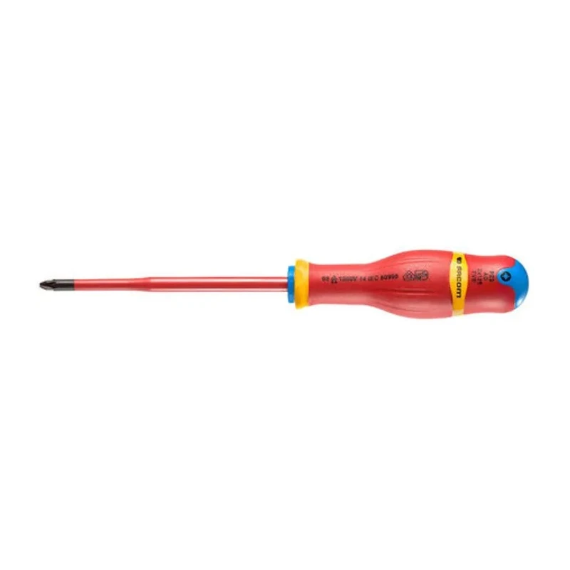 Facom Insulated Screwdriver PZ2 Tip 125mm Blade Polymer Handle Bi-Material Grip VDE 1000V Approved 245mm Overall ATD2X125TVE