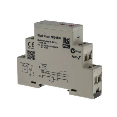 RS PRO Monitoring Relay 1 Phase SPDT DIN Rail Mount 24 V dc 3W Power Consumption 102-6130