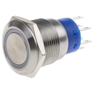 RS PRO Illuminated Momentary Push Button Switch, Panel Mount, 19.2 mm Cutout, DPDT, Yellow LED, IP67, 250 V AC 5A 111-3771